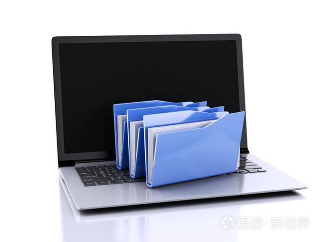 白色背景上的 3d 笔记本电脑和计算机文件照片-正版商用图片1hp7rl-摄